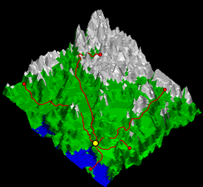 Optimal meeting point in a terrain