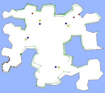 Several partial robot maps merged into a global map